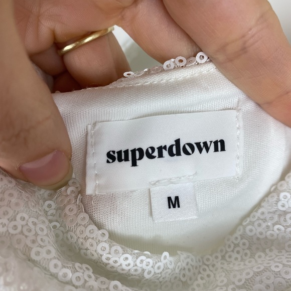 Superdown Revolve Cicely Mini Dress White Sequined One Strap Cocktail Bridal M - Picture 7 of 9